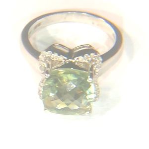 3.27CT Cushion cut Prasiolite .13CTW Diamond ring